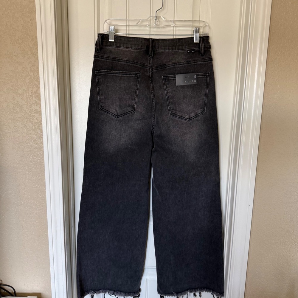 Risen Jeans Wide Leg Jeans‎ Womens 13/31 Black New RDP1025 Raw Hem High Rise - Picture 7 of 10